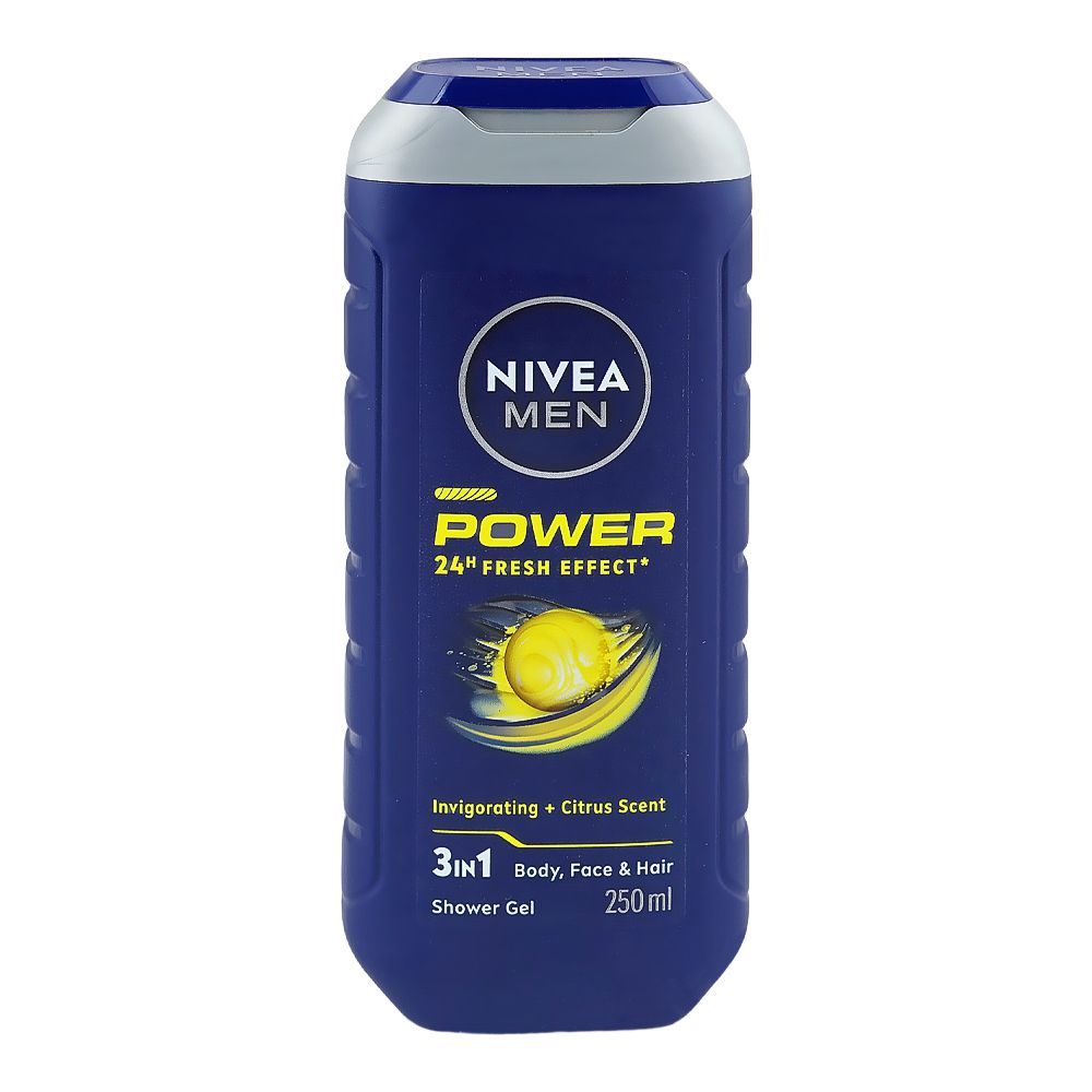 Nivea Men Power 24H Fresh Effect 3-In-1 Shower Gel For Body, Face & Hair 250ml