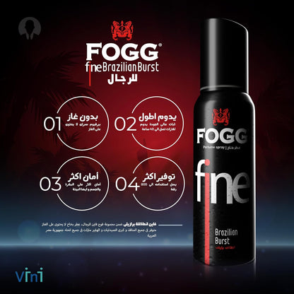 FOGG Fine Brazilian Burst Body Spray 120ml - Long Lasting Fresh Masculine Fragrance Deodorant Spray for Men Daily Wear