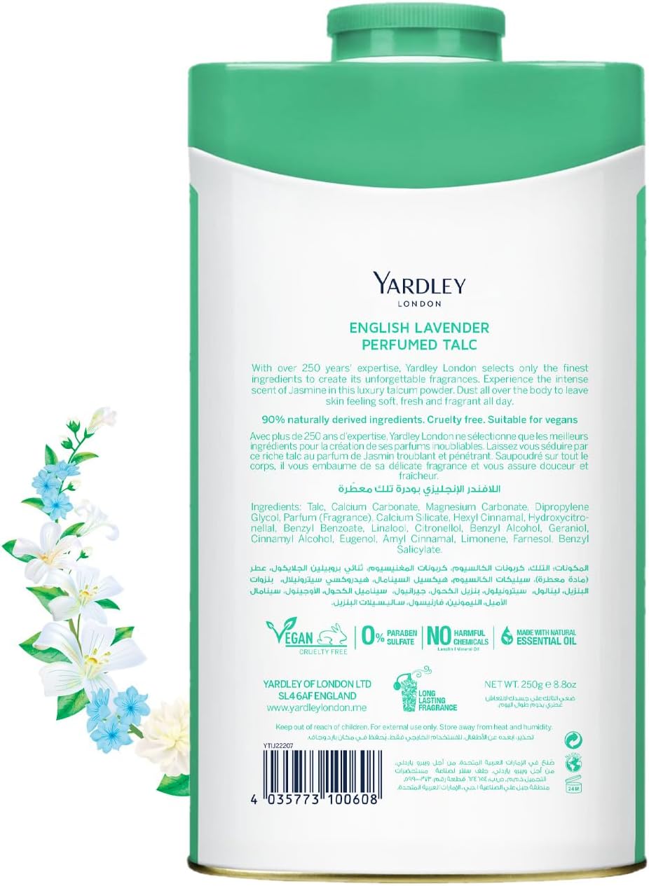 Yardley London Imperial Jasmine Perfumed Talcum Powder 250g - Luxury Floral Jasmine Fragrance Body Talc for Long Lasting Fres