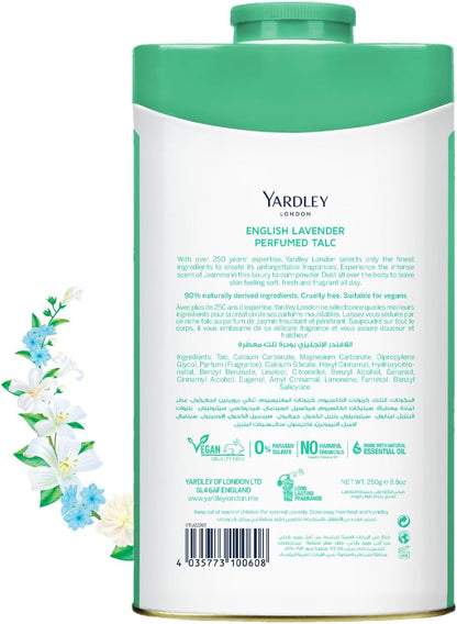 Yardley London Imperial Jasmine Perfumed Talcum Powder 250g - Luxury Floral Jasmine Fragrance Body Talc for Long Lasting Fres