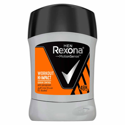 Rexona Men Antiperspirant Deodorant Stick 48 hour sweat & odor protection HI-Impact Workout with Motion Sense 40g