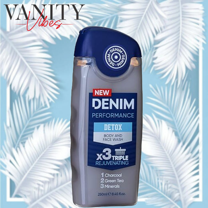 Denim Performance Detox Body and Face Wash X 3 Triple Rejuvenating Charcoal Green Tea Minerals 250 ml