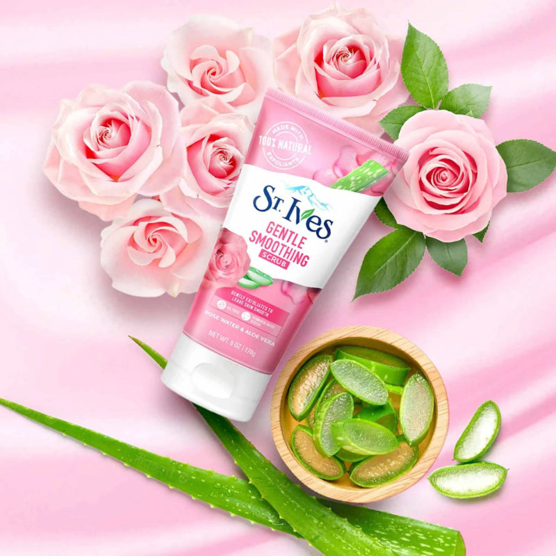 St. Ives Gentle & Smooth Scrub Rose Water & Aloe Vera 170g Soothing & Hydrating Face Scrub