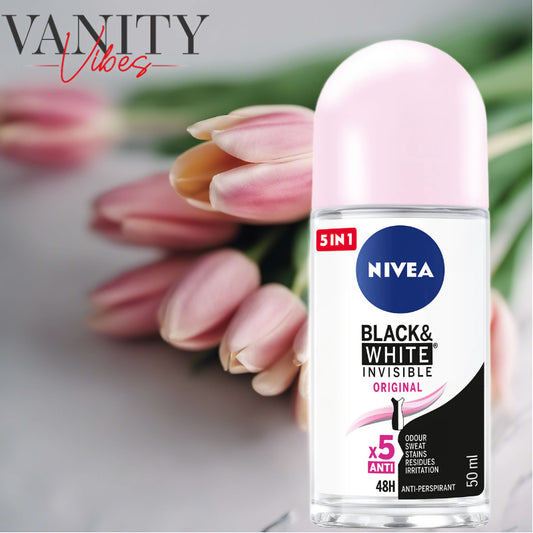 Nivea 5-In-1 Black & White Invisible Original x5 Anti Roll On 50ml For Women
