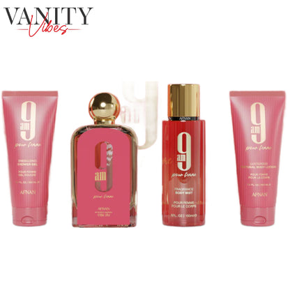GIFT SET 9 AM POUR FEMME by Afnan BODY MIST 150ml+BODY LOTION 100ml+GEL DOUCHE 100ml for Women