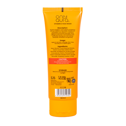 Only Aura Vitamin C Face Wash 100ml - Deep Cleansing Skincare Face Wash for Brightening Glow, Dirt Removal, Oil Control & Fre