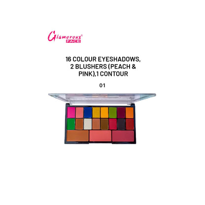 Glamorous Face Eyeshadow Palette 16 Eyeshadows, 2 Blushers Peach & Pink, 1 Contour (01)