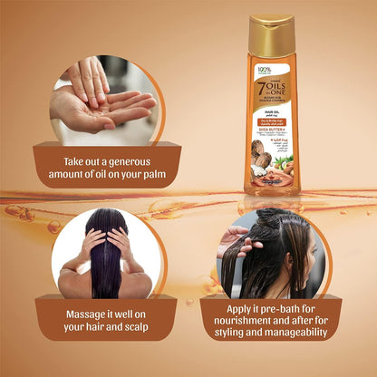 Emami 7 in 1 Shea Butter Damage Control Hair Oil 100ml - Nourishing Hair Care Oil for Deep Repair, Frizz Control & Smooth Shi