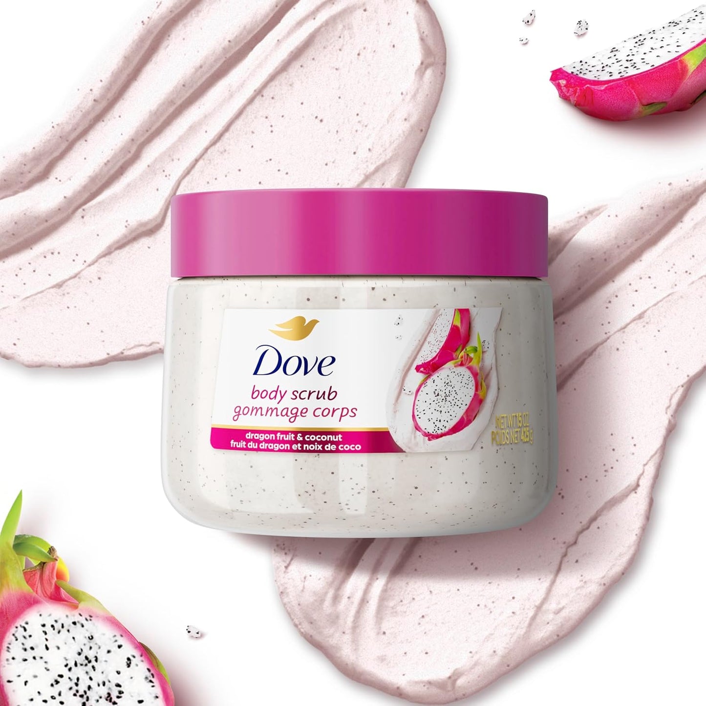 Dove Exfoliating Body Scrub Dragon Fruit & Coconut 425g - Gommage Corps Body Polish for Smooth & Soft Skin