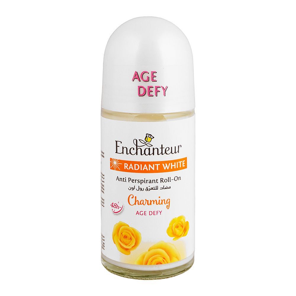 Enchanteur Age Defy White Charming Roll-On Deodorant 50ml – Long Lasting Brightening Perfumed Antiperspirant for Women Fresh 