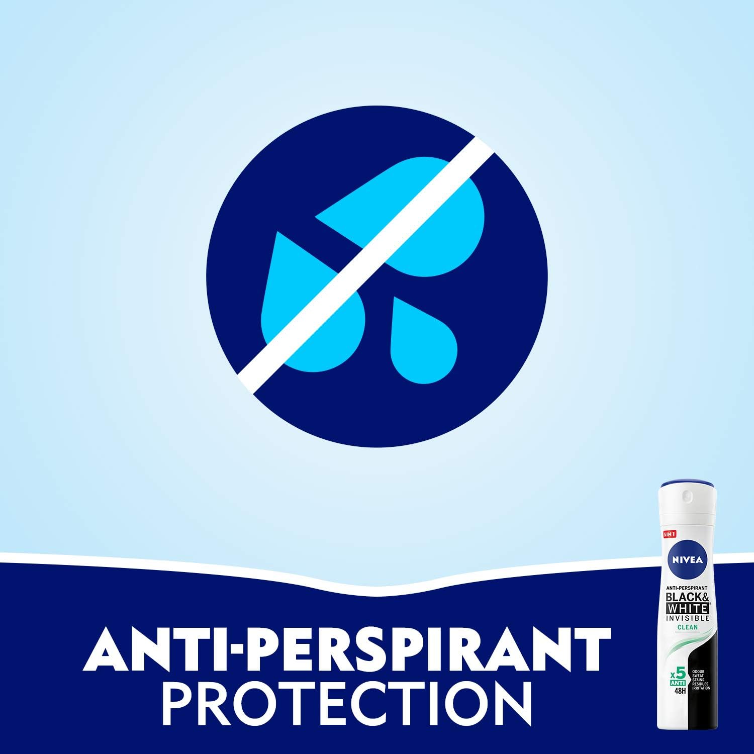 Nivea Black & White Invisible Clean 48H Protection Anti-Perspirant Spray 150ml