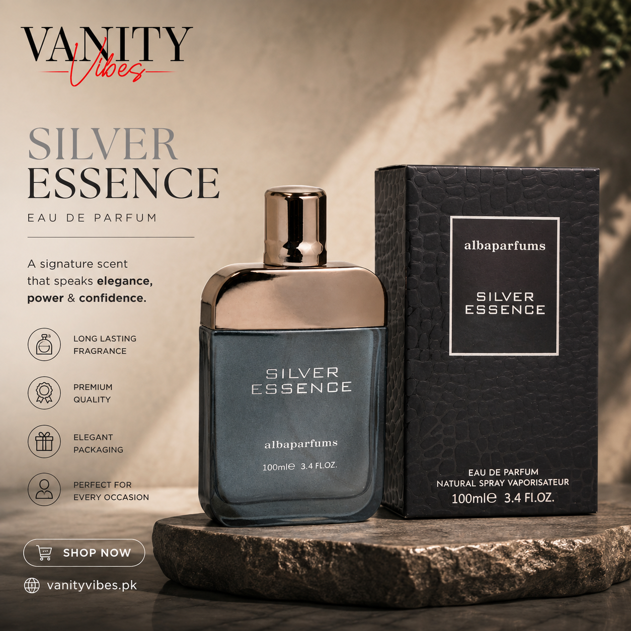 Alba Silver Essence Pour Homme Eau de Parfum 100ml - Long Lasting Perfume for Men
