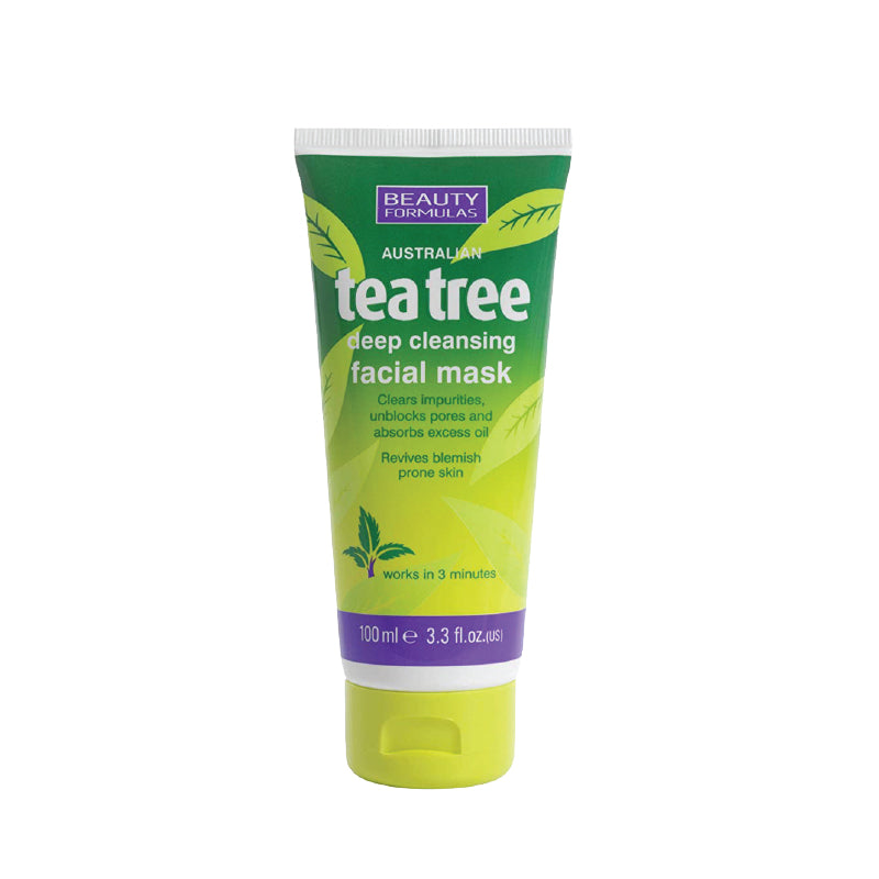 Beauty Formulas Tea Tree Facial Mask 100ml – Deep Cleansing Face Mask for Oil Control, Acne Care, Pore Purifying & Fresh Clea