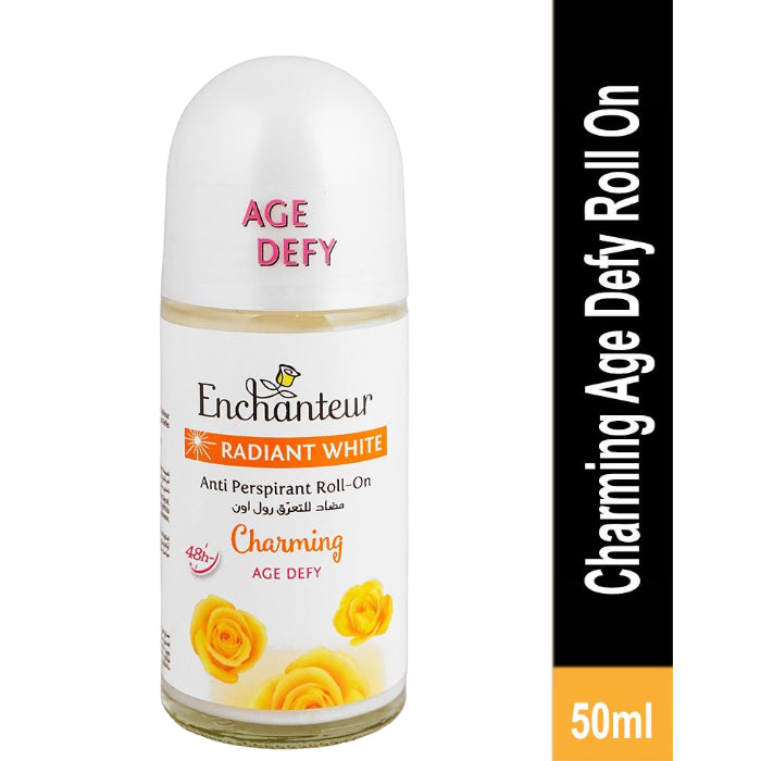 Enchanteur Age Defy White Charming Roll-On Deodorant 50ml - Long Lasting Brightening Perfumed Antiperspirant for Women Fresh 