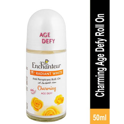 Enchanteur Age Defy White Charming Roll-On Deodorant 50ml - Long Lasting Brightening Perfumed Antiperspirant for Women Fresh 