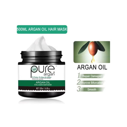 Pure Argan Oil Collagen Hair Mask 500ml Deep Nourishment & Repair for Smooth, Shiny Hair