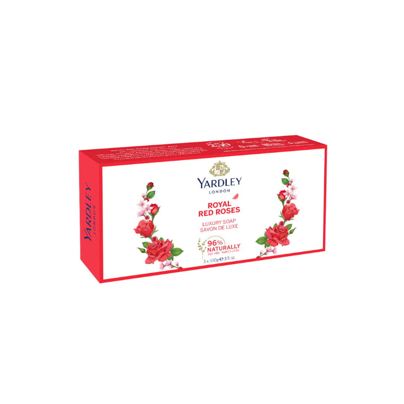 Yardley London Luxury Bath Soap with Royal Red Roses Extracts 3 × 100 g Gently Cleansing & Long-Lasting Fragrance