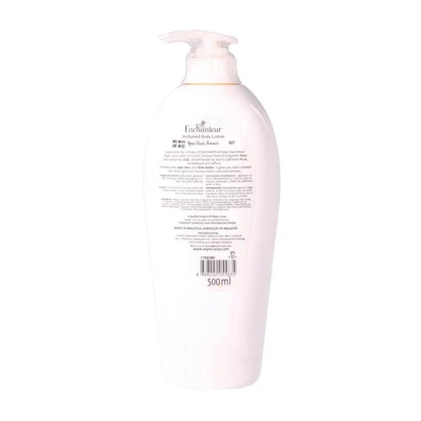 Enchanteur Rose Oud Amour Body Lotion 500ml with Aloe Vera & Olive Butter - Deep Moisturizing Perfumed Lotion for Soft, Smoot