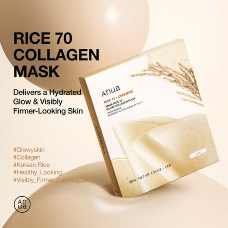 Anua Rice 70+ Ceramide Glow Collagen Mask 38 g Brightening Nourishment & Skin Barrier Care (K Beauty)