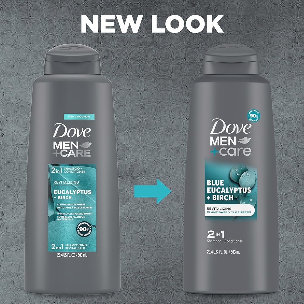 Dove Men+Care Blue Eucalyptus + Birch 2-in-1 Shampoo & Conditioner 603ml Refreshing Clean & Stronger Hair