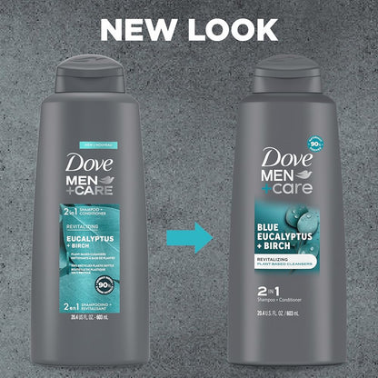 Dove Men+Care Blue Eucalyptus + Birch 2-in-1 Shampoo & Conditioner 603ml Refreshing Clean & Stronger Hair