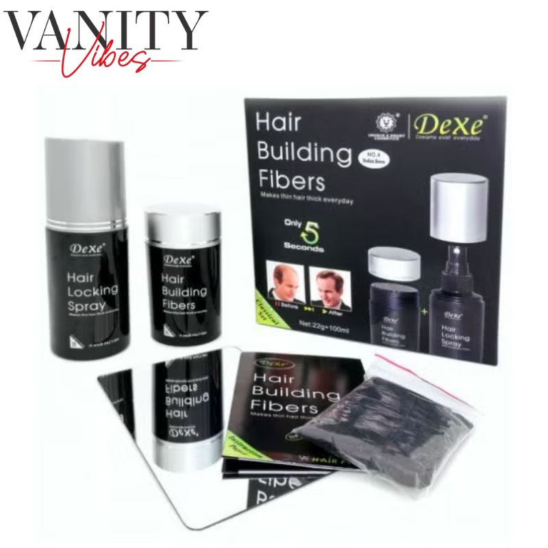Dexe Hair Building Fibers 22 g with Hair Lock Spray 100 ml Instant Hair Thickening & Long-Lasting Hold