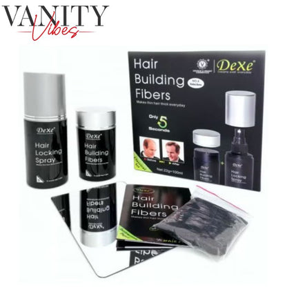 Dexe Hair Building Fibers 22 g with Hair Lock Spray 100 ml Instant Hair Thickening & Long-Lasting Hold