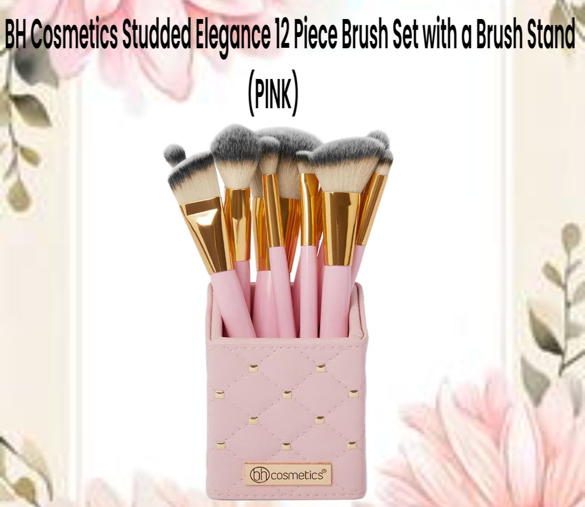 BH Cosmetics Studded Elegance 12 Piece Brush Set with a Brush Stand (PINK)