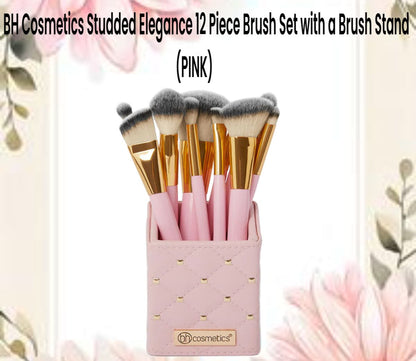BH Cosmetics Studded Elegance 12 Piece Brush Set with a Brush Stand (PINK)