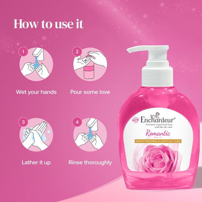 Enchanteur Romantic Hand Wash 250ml – Gentle Cleansing Liquid Soap with Long Lasting Floral Fragrance, Moisturizing Care, Odo
