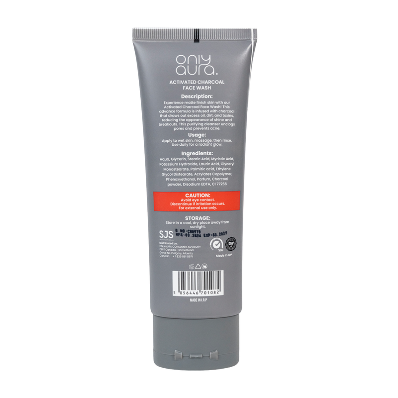 Only Aura Charcoal Face Wash 100ml - Deep Cleansing Skincare Face Wash for Oil Control, Dirt Removal, Pore Purification & Fre