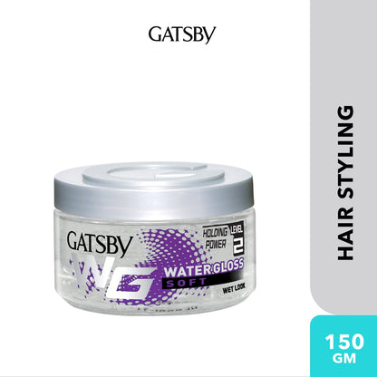 Gatsby Water Gloss Soft White Hair Styling Gel 300g - Strong Shine Wet Look Hair Gel for Smooth Flexible Hold & Long Lasting 