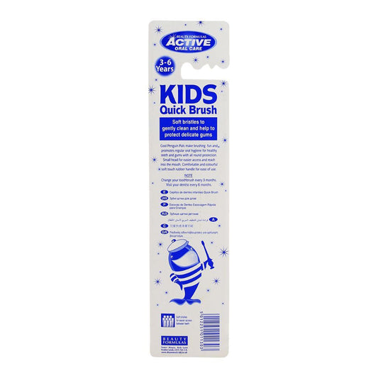 Beauty Formulas Active Oral Care Penguin Kids Quick Toothbrush 2-Pack - Soft Bristles Gentle Cleaning Toothbrush for Kids Den