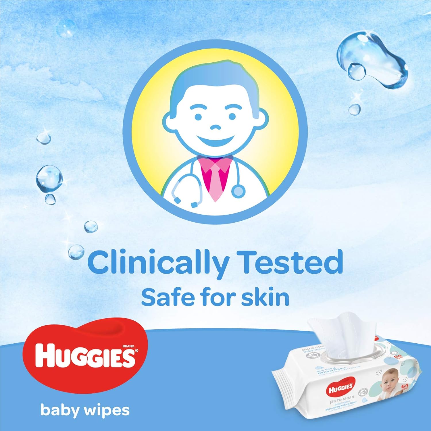 Huggies Pure Clean Baby Wipes 64 Sheets - Gentle Unscented Soft & Safe Skin Care for Newborns