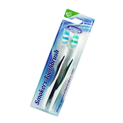 Beauty Formulas Active Smokers Extra Hard Toothbrush 2 Pack - Deep Cleaning Bristles for Stain Removal, Plaque Control & Oral