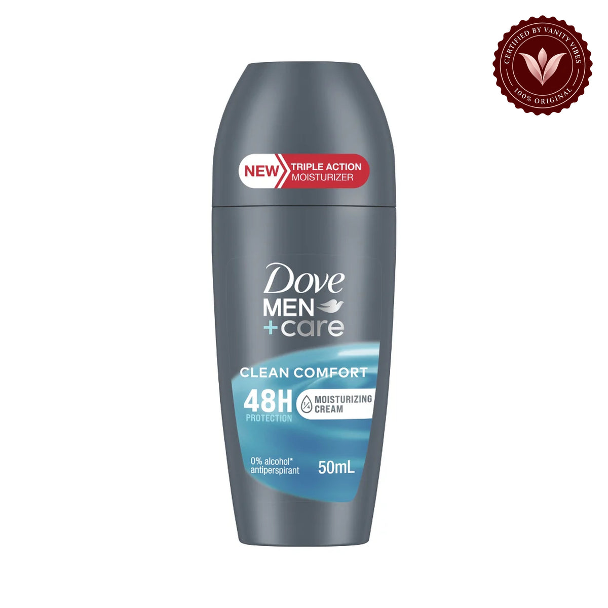 Dove Men + Care Clean Comfort 48H Protection Anitiperpirant Roll On 50ml — front view, white background