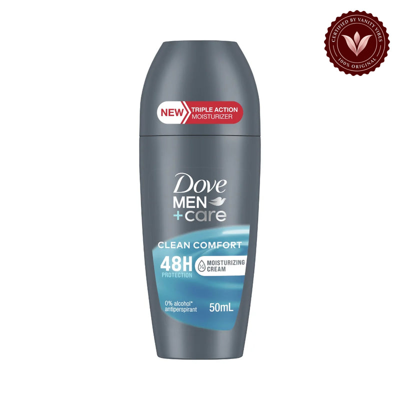 Dove Men + Care Clean Comfort 48H Protection Anitiperpirant Roll On 50ml — front view, white background