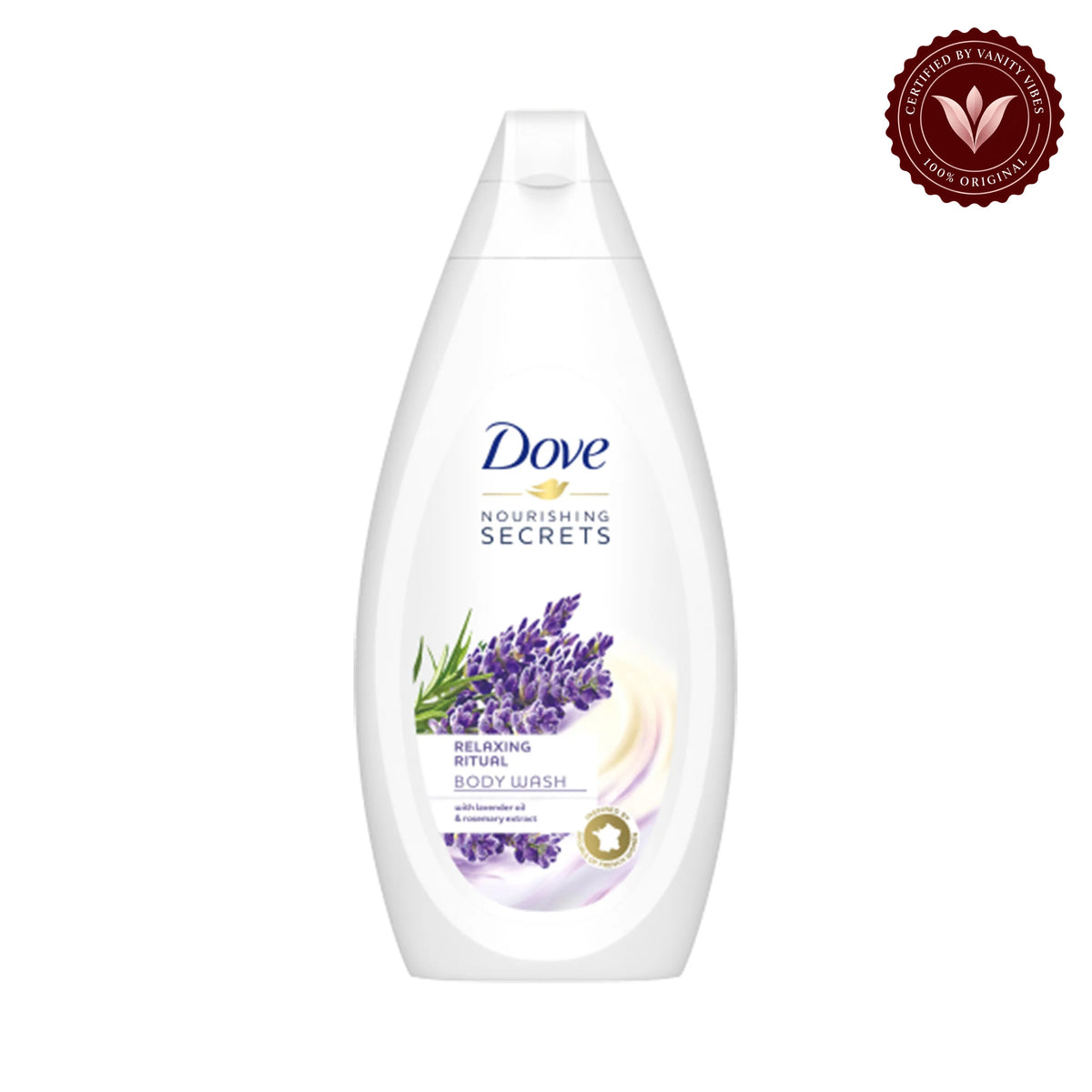 Dove Nourishing Secrets Relaxing Ritual Body Wash with Lavender Oil & Rosemary Extracts 200ml — front view, white background