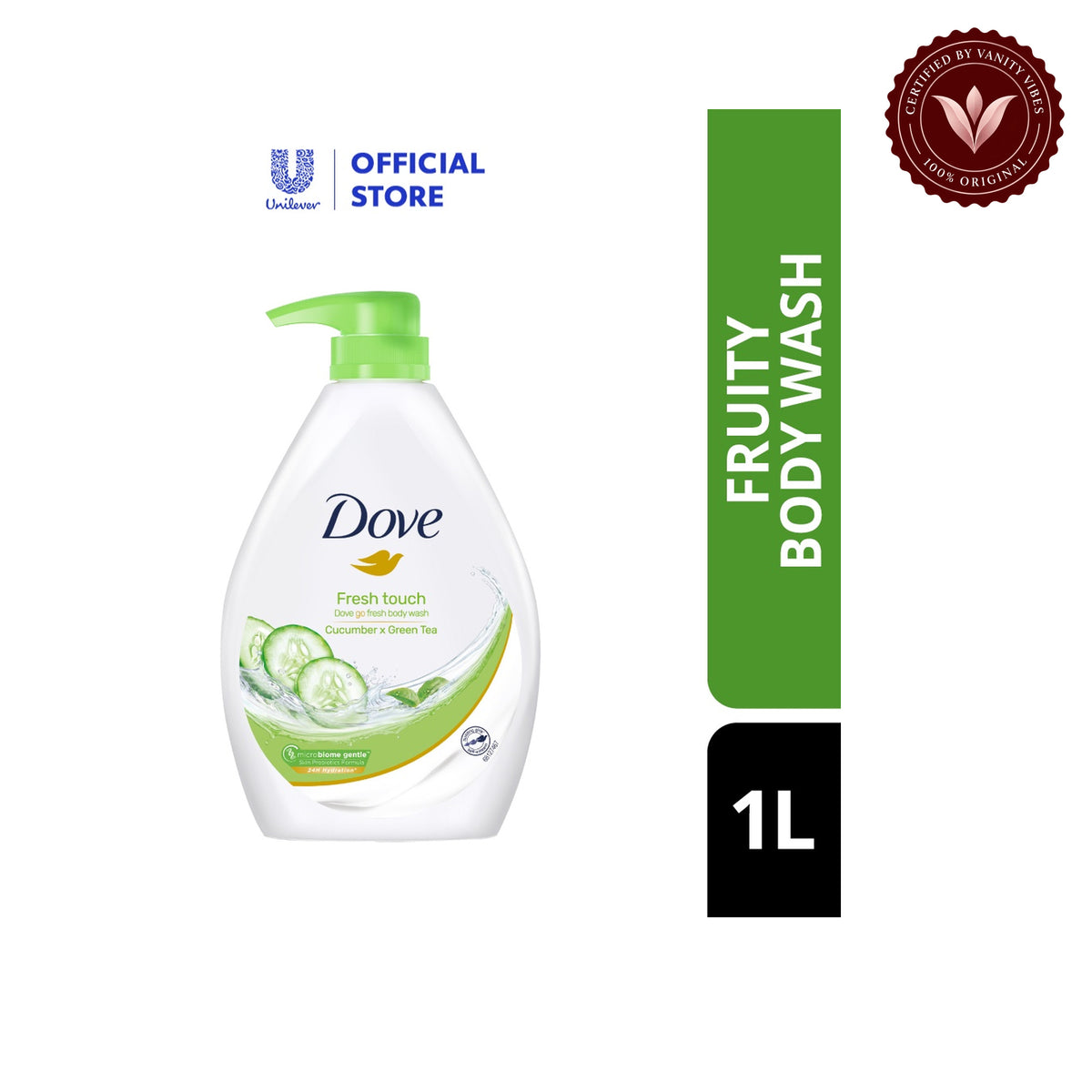 Dove Fresh Touch Refreshing Body Wash 1000g — alternate view, white background