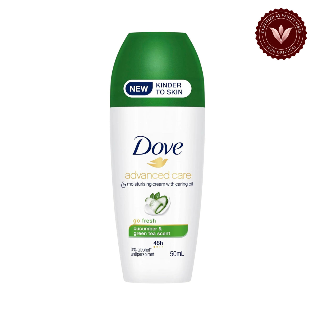 Dove Advanced Care Anti Perspirant Cucumber & Green Tea Roll On 50ml — front view, white background