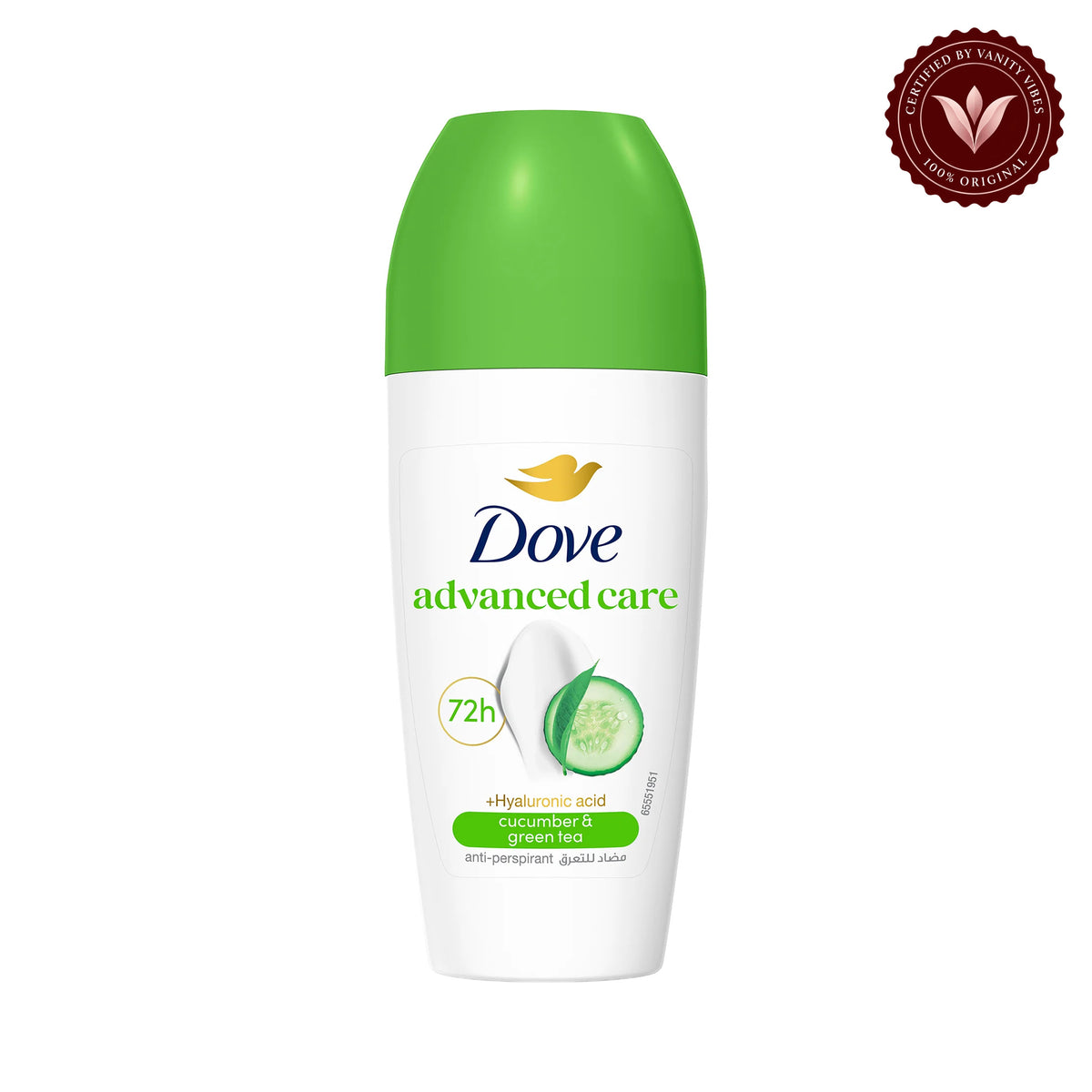 Dove Advanced Care Anti Perspirant Cucumber & Green Tea Roll On 50ml — alternate view, white background