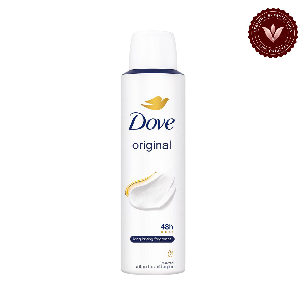 Dove 48H Original Deodorant Spray for Women 150 ml 0% Alcohol & Long-Lasting Freshness — alternate view, white background