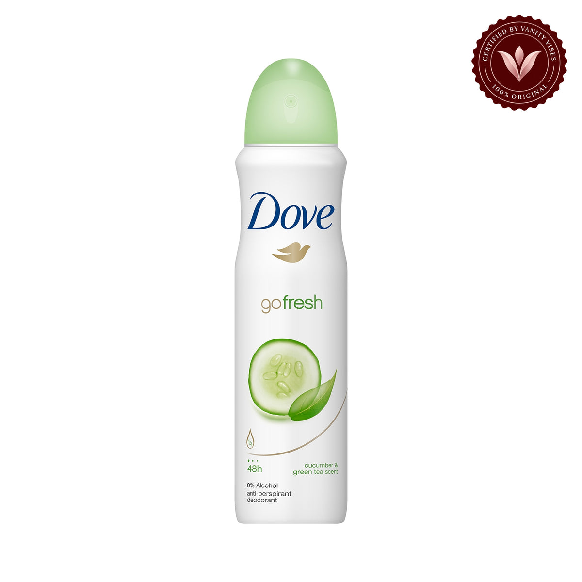 Dove Go Fresh Cucumber & Green Tea Deodorant Spray for Women 150 ml Refreshing Scent & Long-Lasting Protection — front view, white background