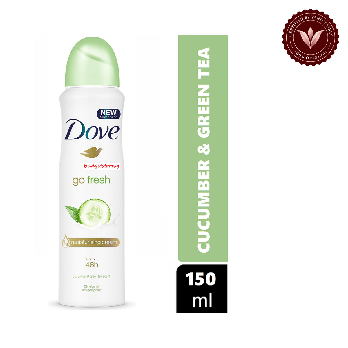Dove Go Fresh Cucumber & Green Tea Deodorant Spray for Women 150 ml Refreshing Scent & Long-Lasting Protection — alternate view, white background