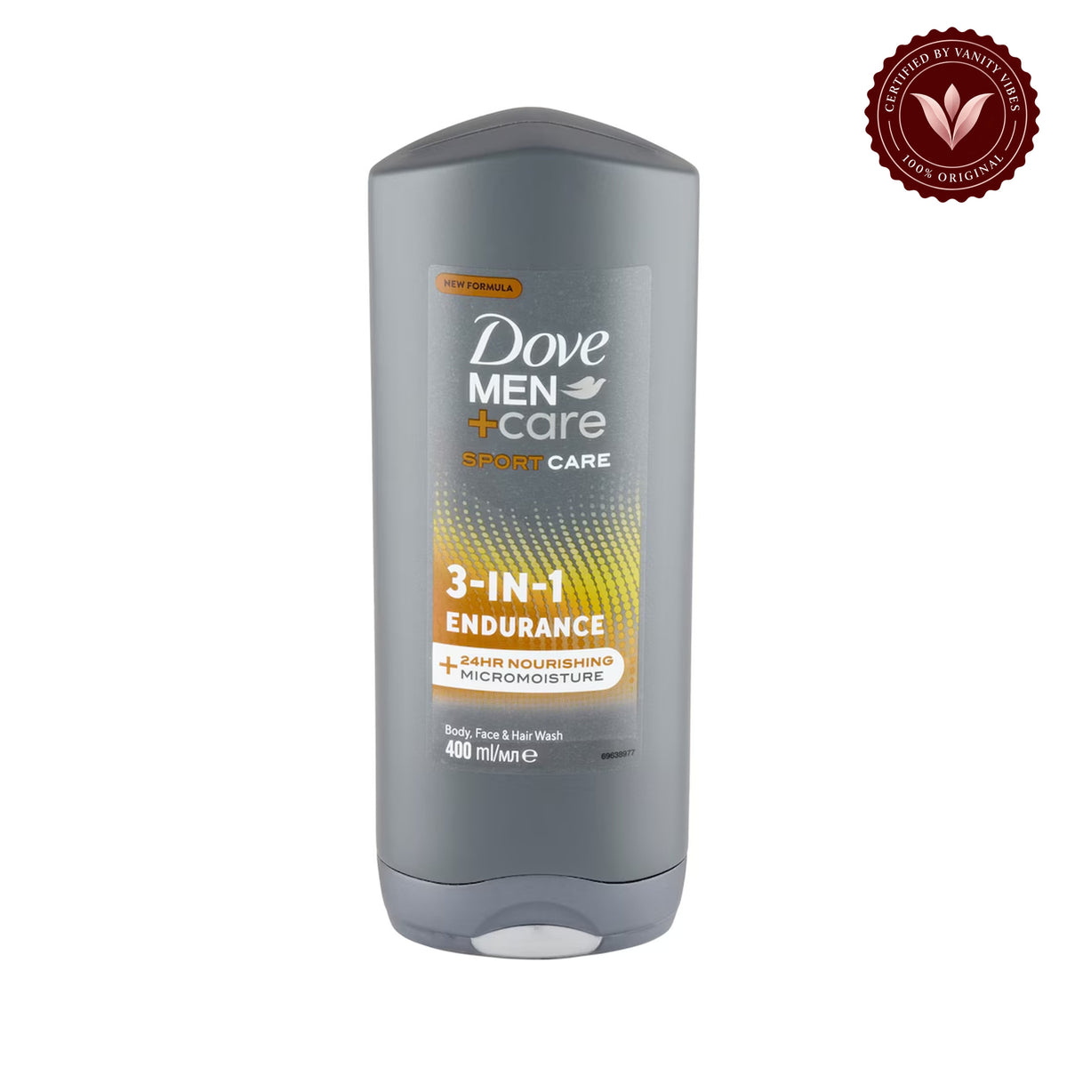Dove Men+Care Sport Care 3-in-1 Endurance Body Face & Hair Wash 400ml — front view, white background