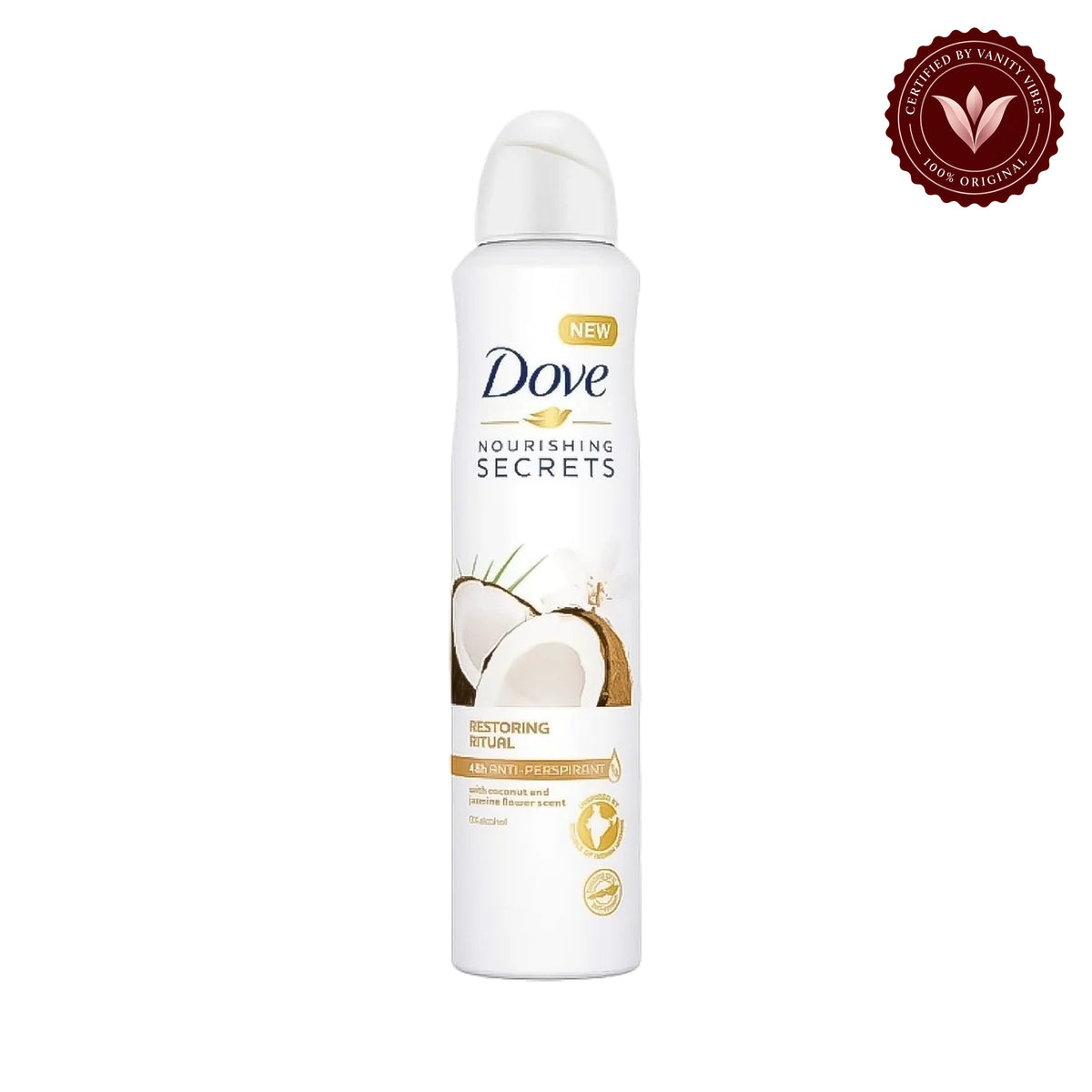 Dove Nourishing Secrets Coconut & Jasmine 48H Deodorant Spray 250ml — front view, white background