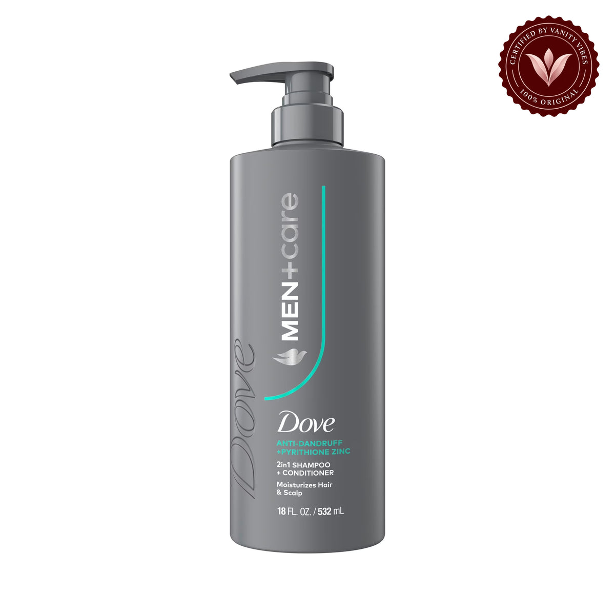 Dove Men+Care Anti-Dandruff + Pyrithione Zinc 2-in-1 Shampoo & Conditioner 603ml Moisturizing Hair & Scalp — front view, white background