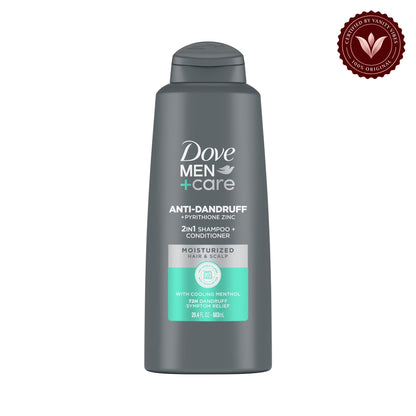 Dove Men+Care Anti-Dandruff + Pyrithione Zinc 2-in-1 Shampoo & Conditioner 603ml Moisturizing Hair & Scalp — alternate view, white background