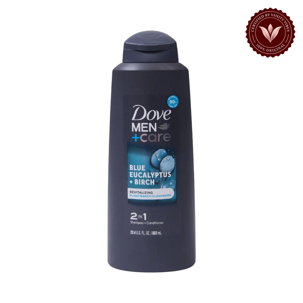 Dove Men+Care Blue Eucalyptus + Birch 2-in-1 Shampoo & Conditioner 603ml Refreshing Clean & Stronger Hair — alternate view, white background