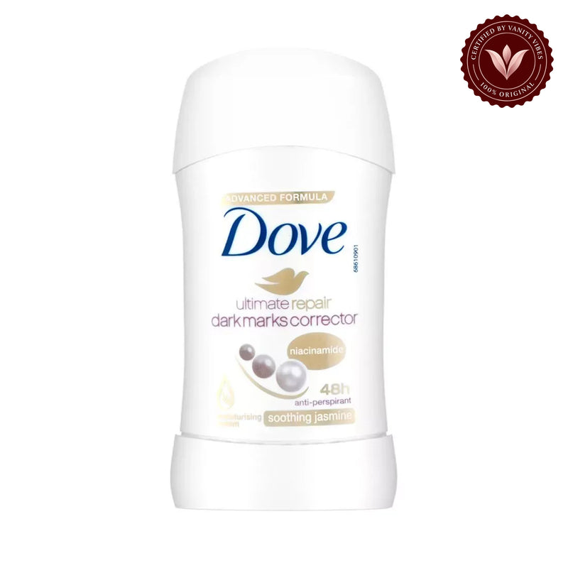 Dove Ultimate Repair Dark Marks Corrector Soothing Jasmine Anti-Perspirant Deodorant Stick for Women 40g — front view, white background